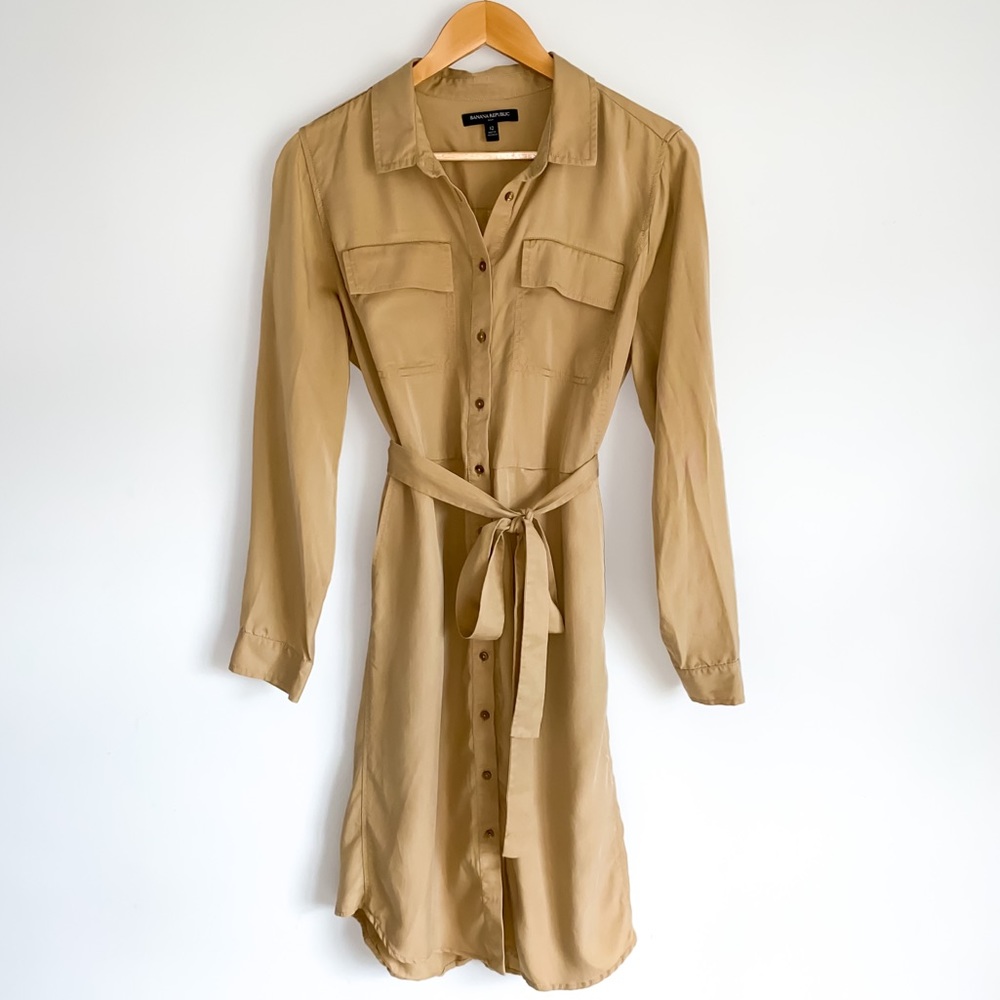 Banana Republic Khaki Long Sleeve Shirt Dress Size 12